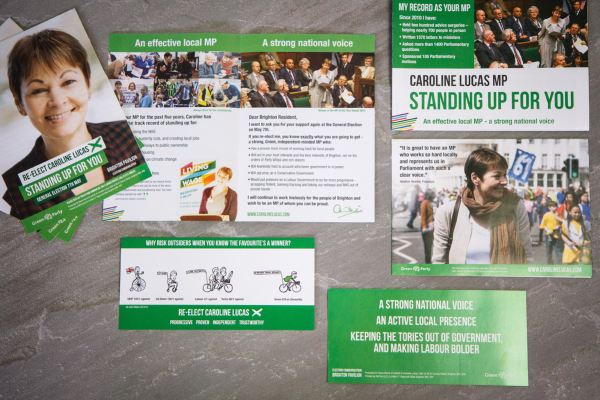Design for the mail campaign to Re-Elect Caroline Lucas MP